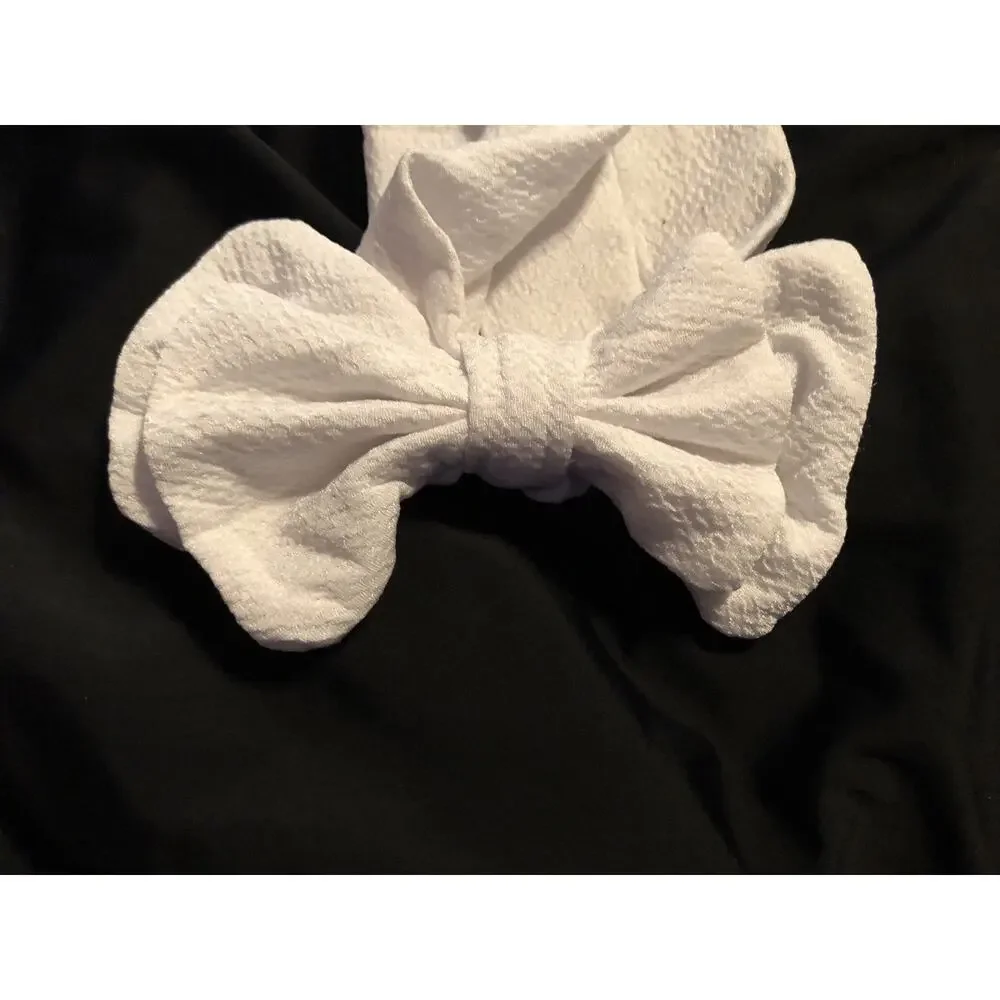New White Infant Toddler Cloth Head Wrap Headband With Big Bow